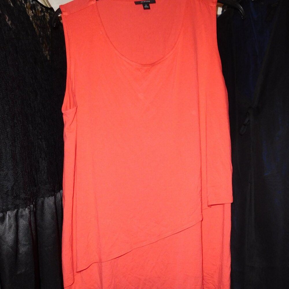 2X ALFANI FAUX LAYERED KNIT TANK TOP CREW NECK ASYMETRIC FRONT ORANGE